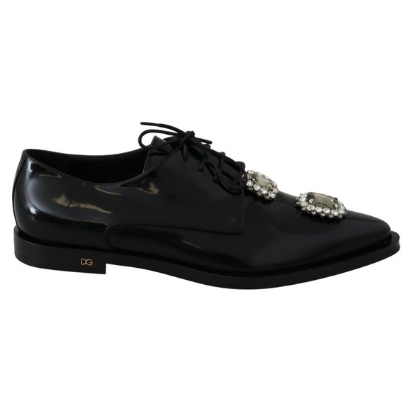 Dolce & Gabbana Black Leather Crystal Lace Up Formal Shoes - Picture 1 of 7